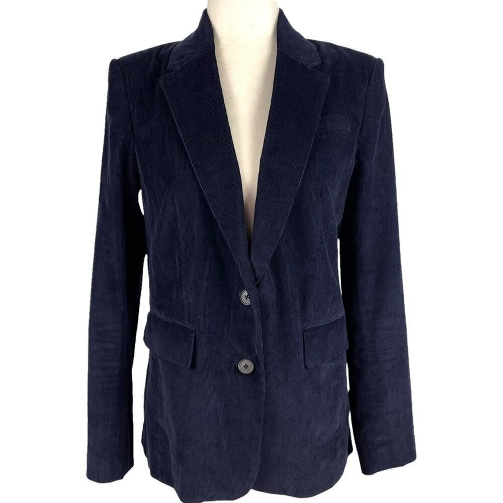 Aritzia Babaton Taylor Corduroy Royal Navy Single Breasted Front Blazer Size 6